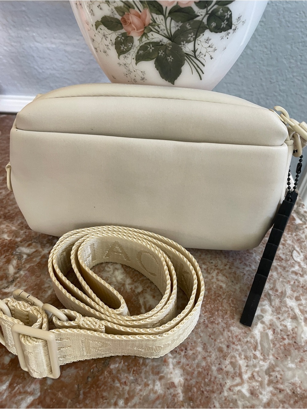 Thacker Light Cream Crossbody Bag with Branded Wide Strap - Picture 2 of 4